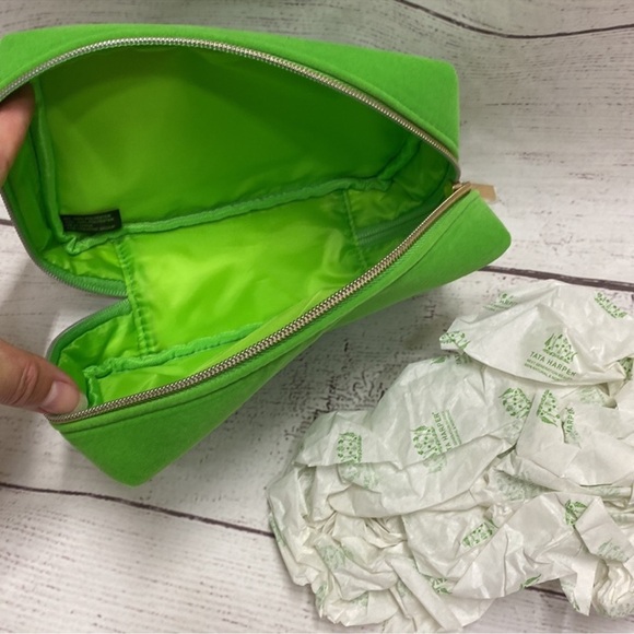 Tata Harper Green Make Up Cosmetic Travel Bag with gold zipper OS - Picture 9 of 10